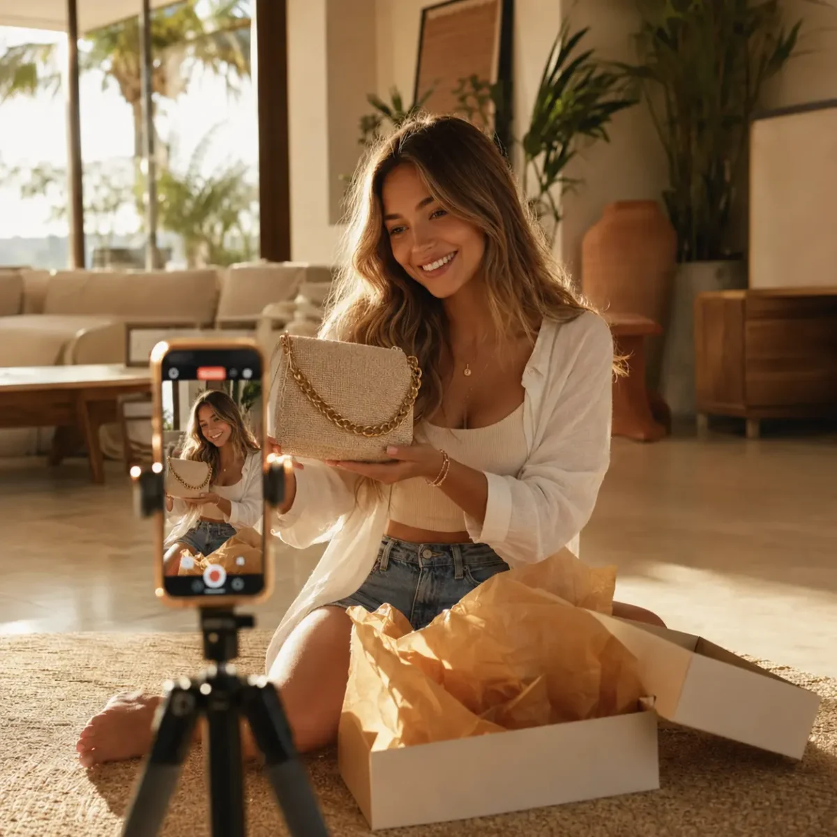 Creadora grabando contenido para una colaboración con marcas